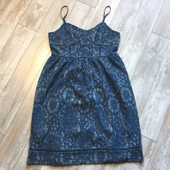 LOFT Spaghetti-Straps Blue Lace Dress.1830 - Picture 3 of 5